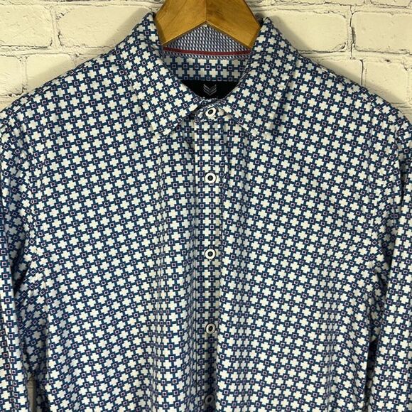 Buttercloth Regular Fit Geometric Print Long Sleeve Button Up Mens Size L - Picture 2 of 8